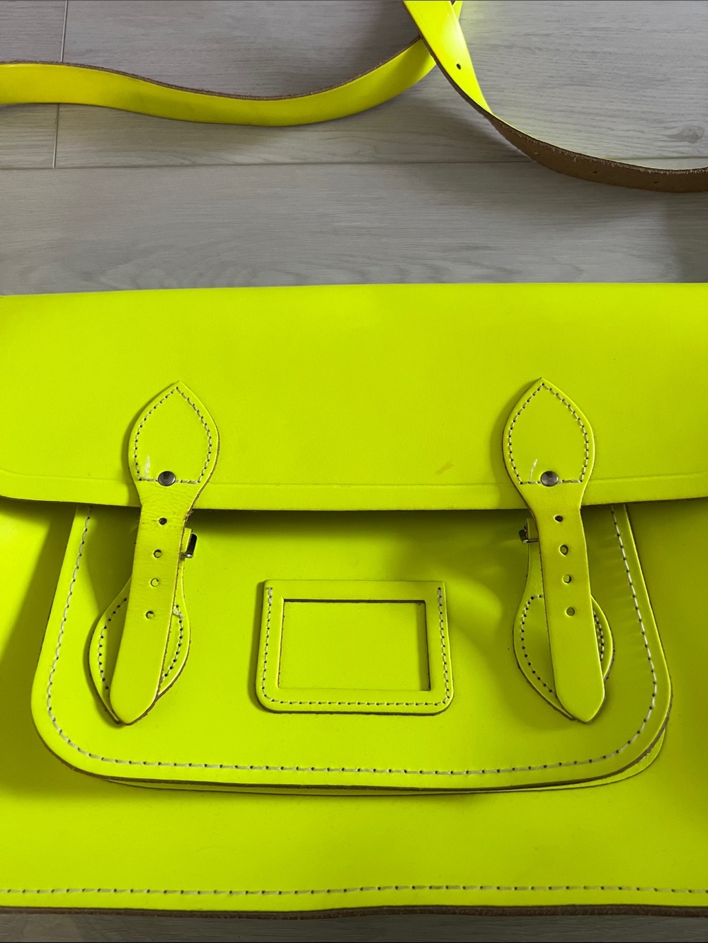 The Cambridge Satchel Company Neon Yellow Satchel with Tan Strap - Picture 4 of 7